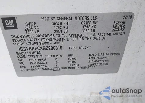 2016 Chevrolet Silverado 1500 Custom из США, поврежденный, VIN 1GCVKPECXGZ206315